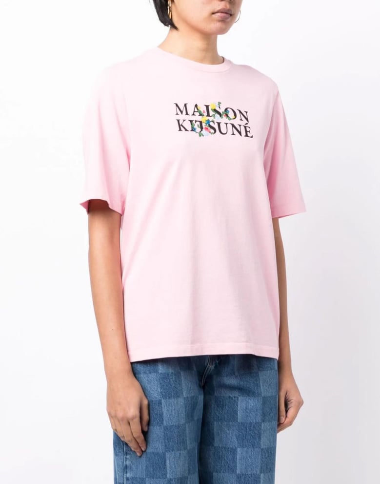 flowers print classic logo t-shirt by Selfnex