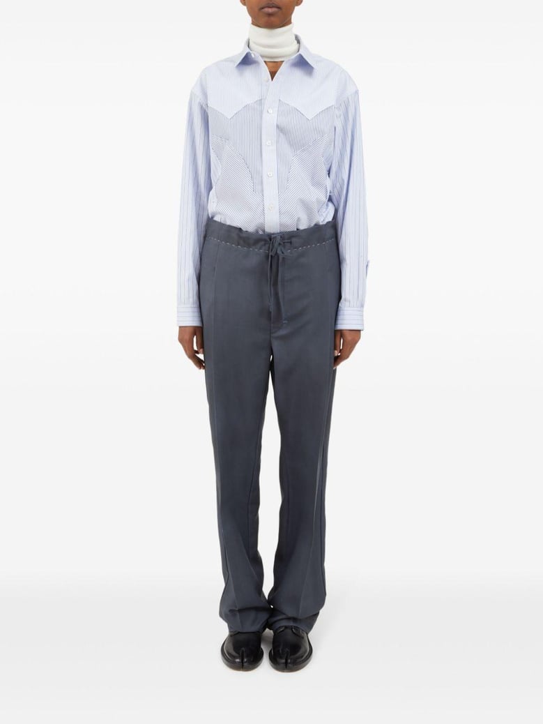 maison margiela drawstring pants in mohair wool charcoal gray color with hand-applied bold patina mid-rise waistband with front pleats horn buttons and reinforced ankles margiela s signa by Selfnex