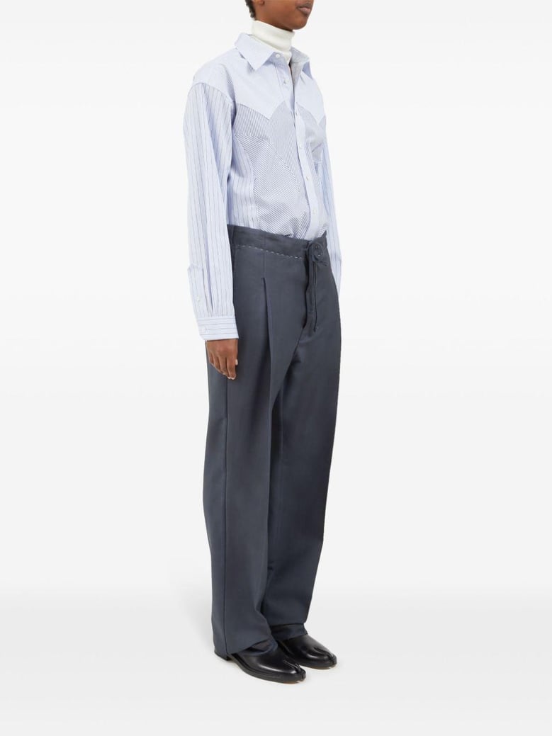 maison margiela drawstring pants in mohair wool charcoal gray color with hand-applied bold patina mid-rise waistband with front pleats horn buttons and reinforced ankles margiela s signa by Selfnex