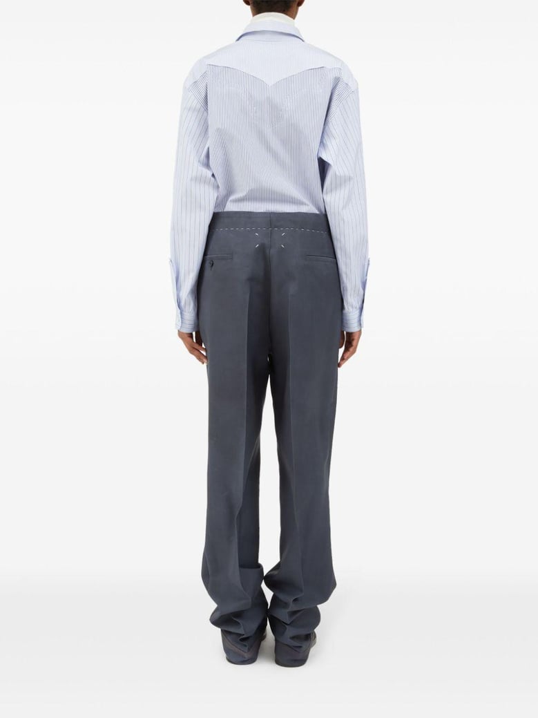 maison margiela drawstring pants in mohair wool charcoal gray color with hand-applied bold patina mid-rise waistband with front pleats horn buttons and reinforced ankles margiela s signa by Selfnex