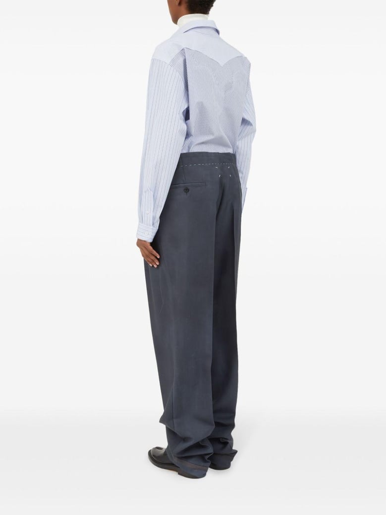 maison margiela drawstring pants in mohair wool charcoal gray color with hand-applied bold patina mid-rise waistband with front pleats horn buttons and reinforced ankles margiela s signa by Selfnex