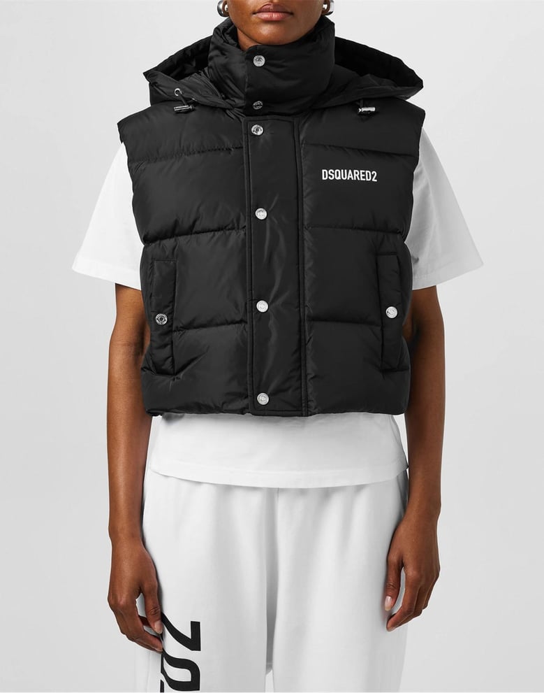 logo printed down vest jacket by Selfnex