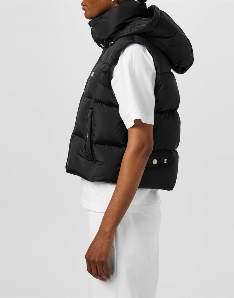 logo printed down vest jacket by Selfnex