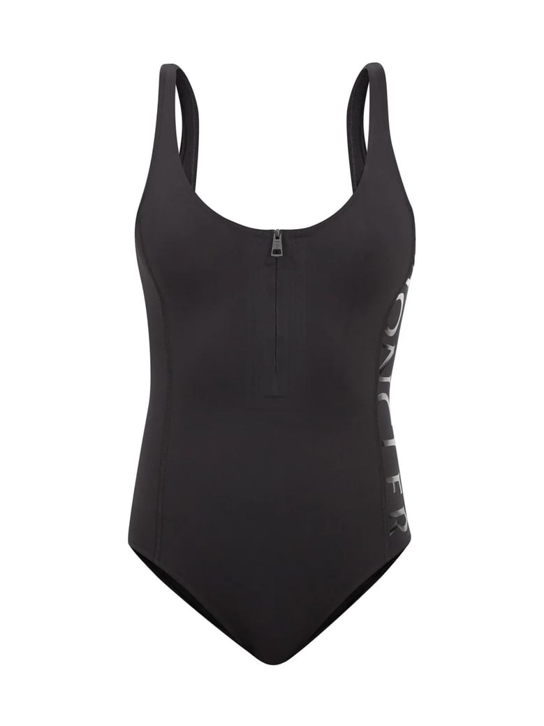 zip-neck logo print one piece swimsuit by Selfnex