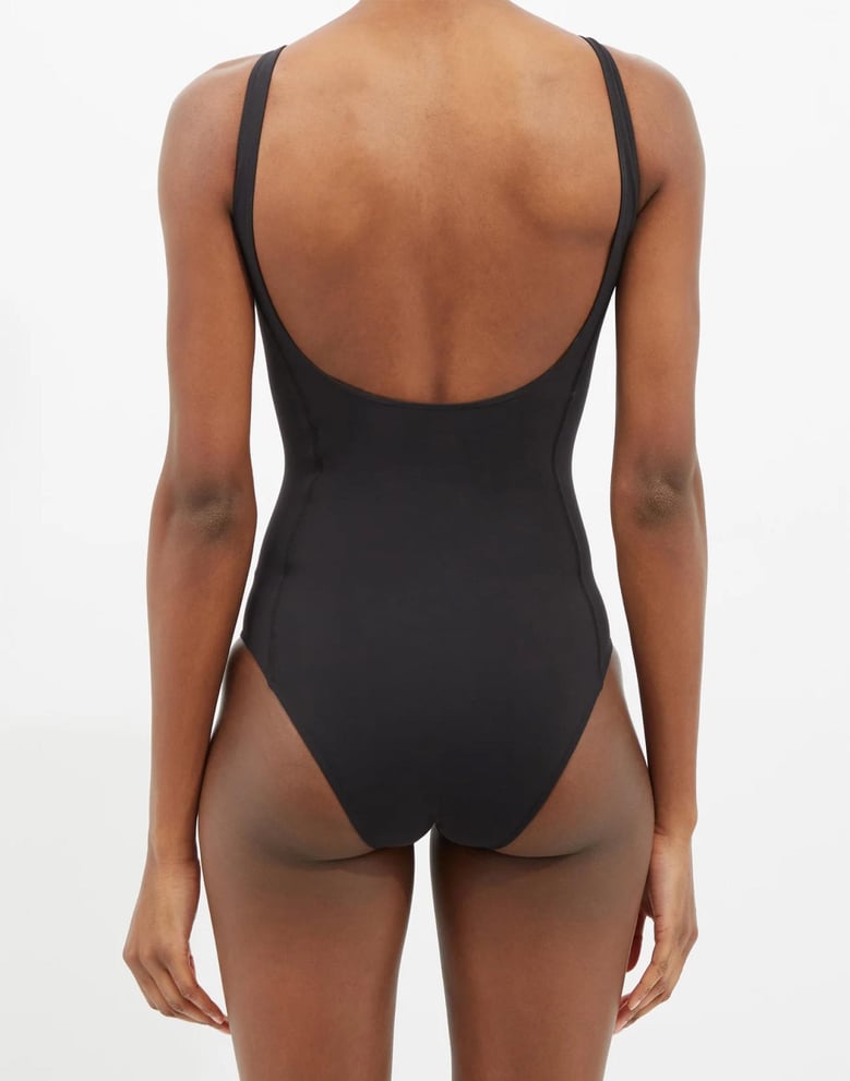 zip-neck logo print one piece swimsuit by Selfnex