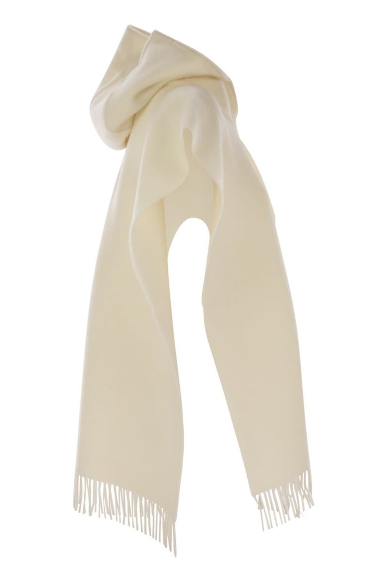 double knit wool and cashmere poncho with hood and fringes by Selfnex