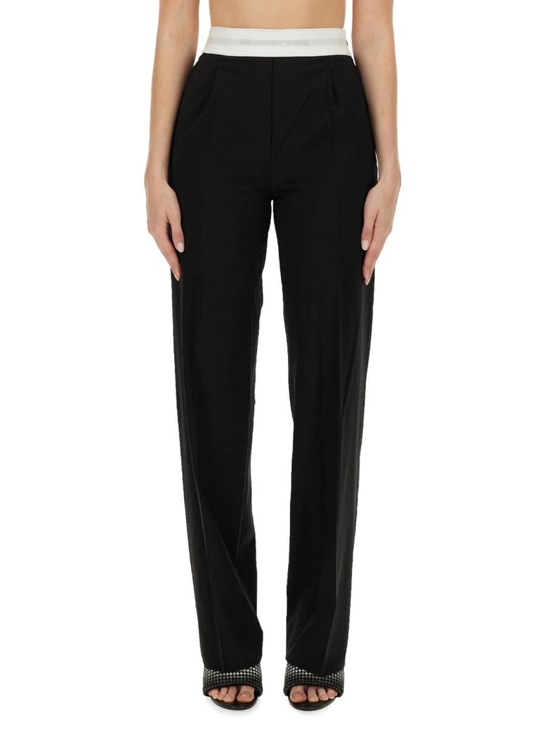 high waisted pleated pant with logo elastic by Selfnex