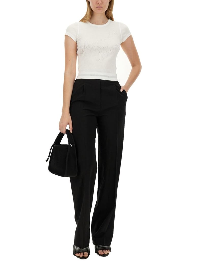 high waisted pleated pant with logo elastic by Selfnex