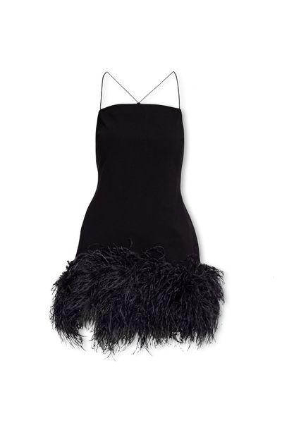 fujiko compact techno jersey with ostrich boa feathers mini dress by Selfnex
