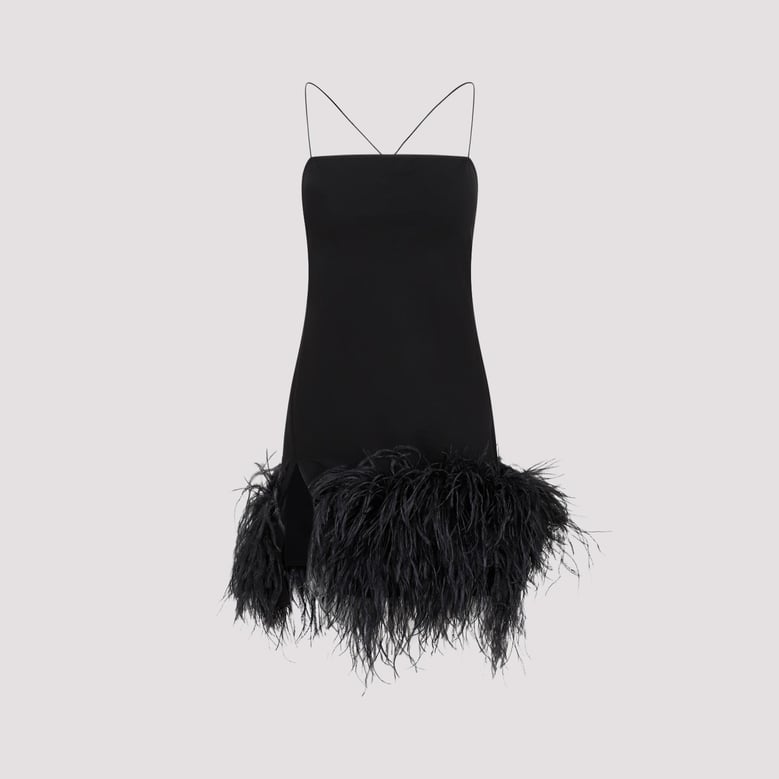 fujiko compact techno jersey with ostrich boa feathers mini dress by Selfnex