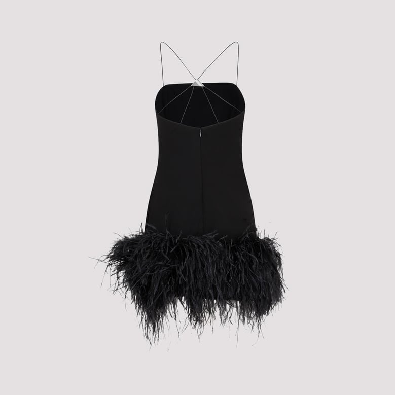 fujiko compact techno jersey with ostrich boa feathers mini dress by Selfnex