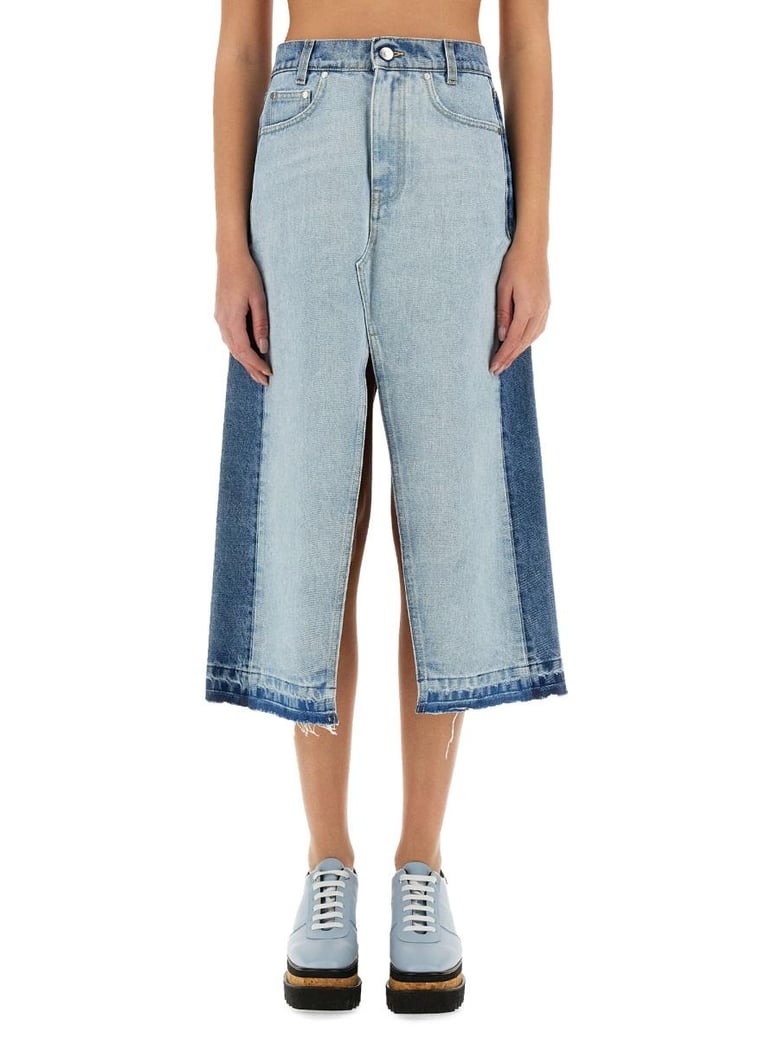 denim skirt with contrasting panel by Selfnex