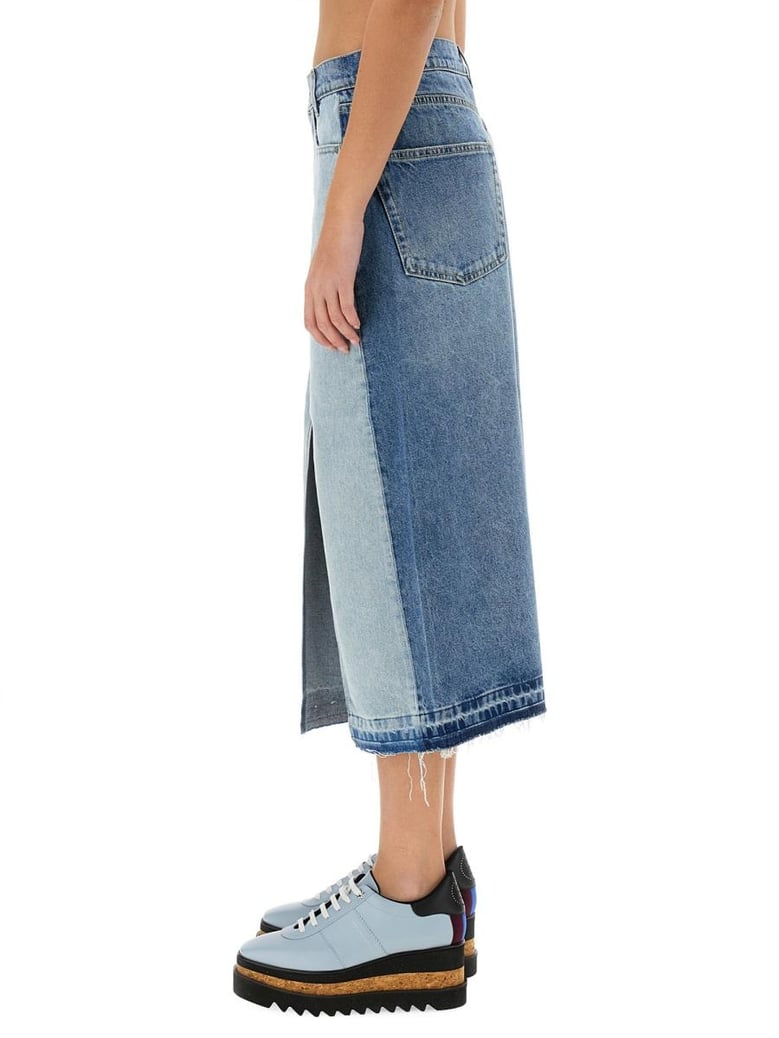 denim skirt with contrasting panel by Selfnex
