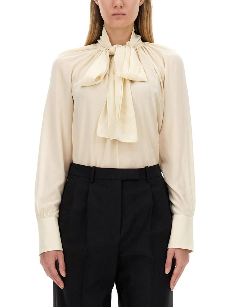 silk shirt with lavalliu00c9re collar by Selfnex