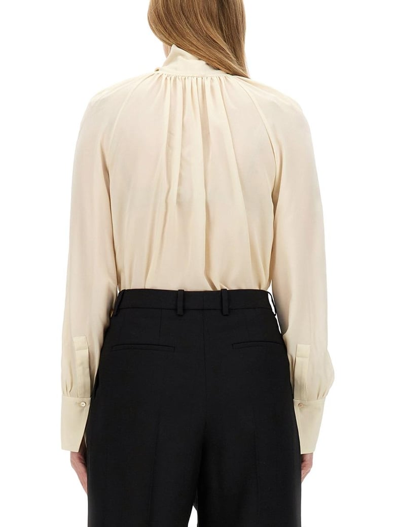 silk shirt with lavalliu00c9re collar by Selfnex