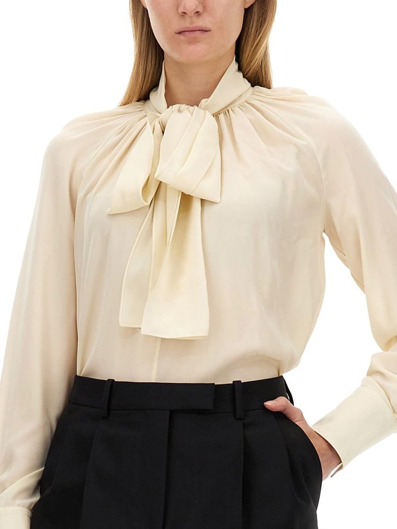 silk shirt with lavalliu00c9re collar by Selfnex