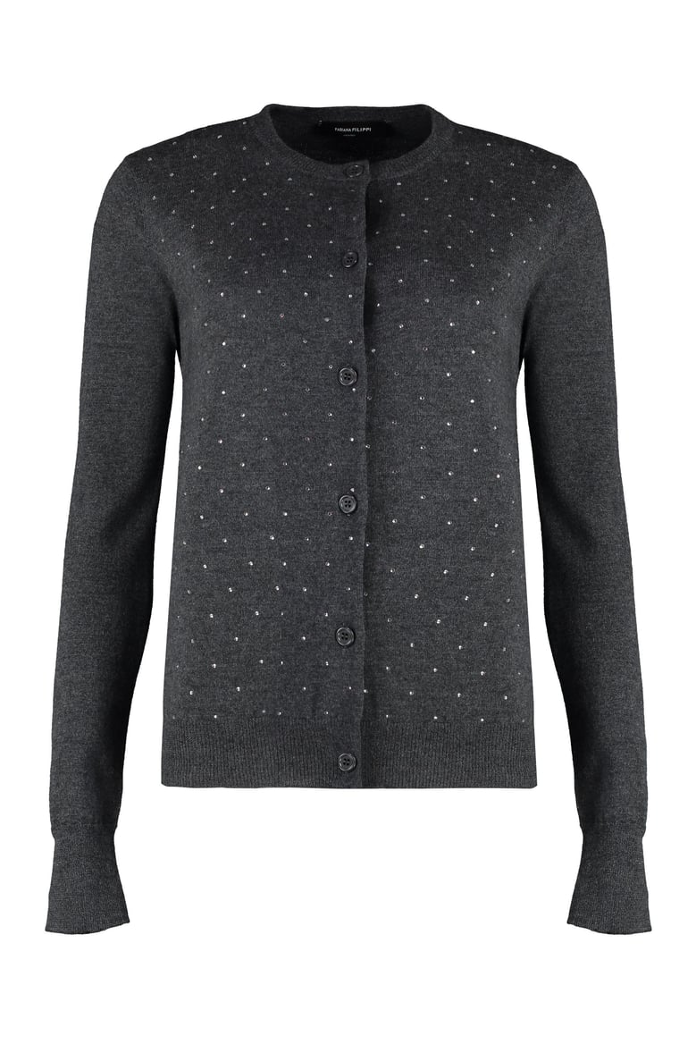 crew neck cardigan with embroidery by Selfnex
