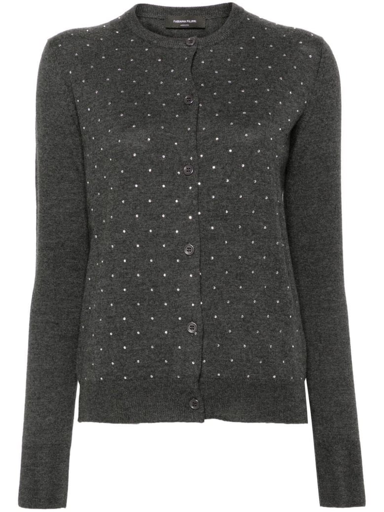 crew neck cardigan with embroidery by Selfnex
