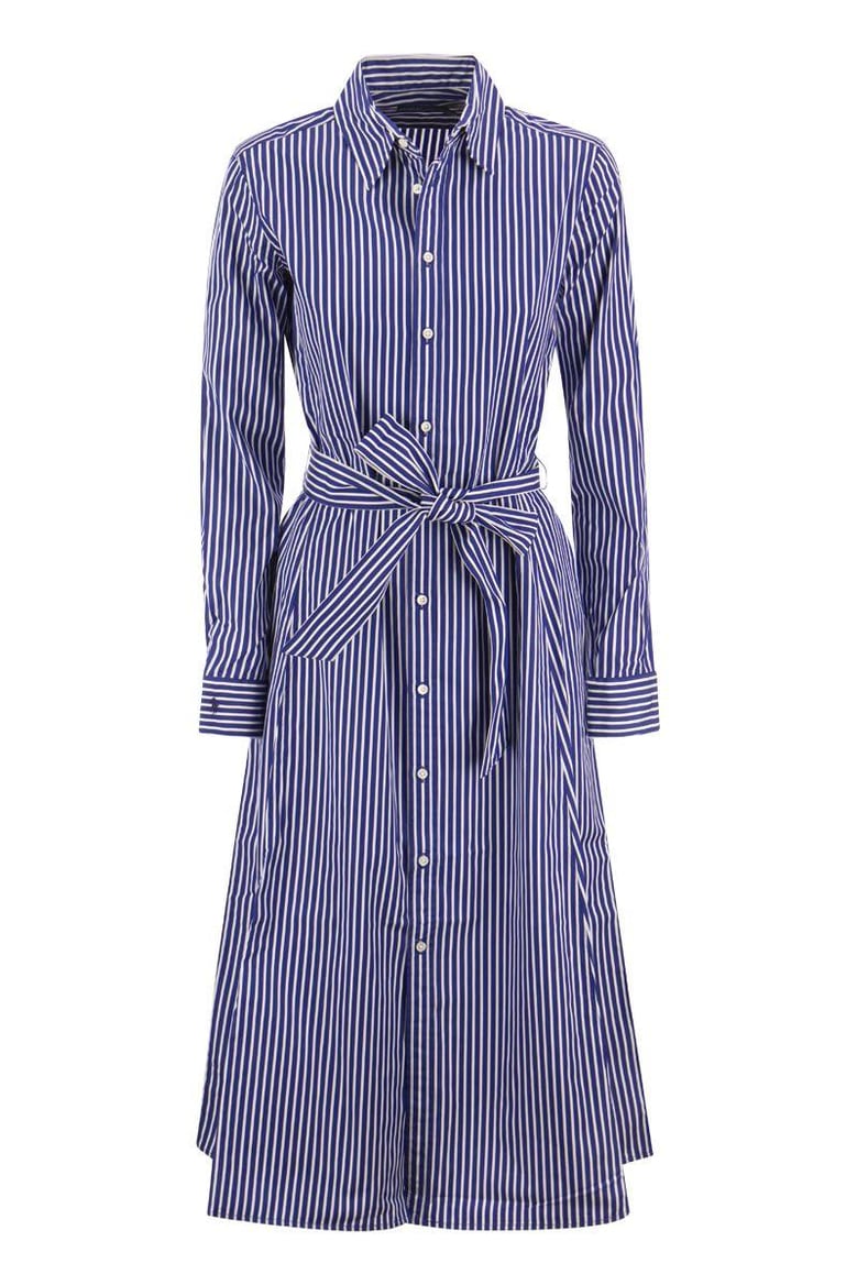 belted striped cotton shirtdress by Selfnex