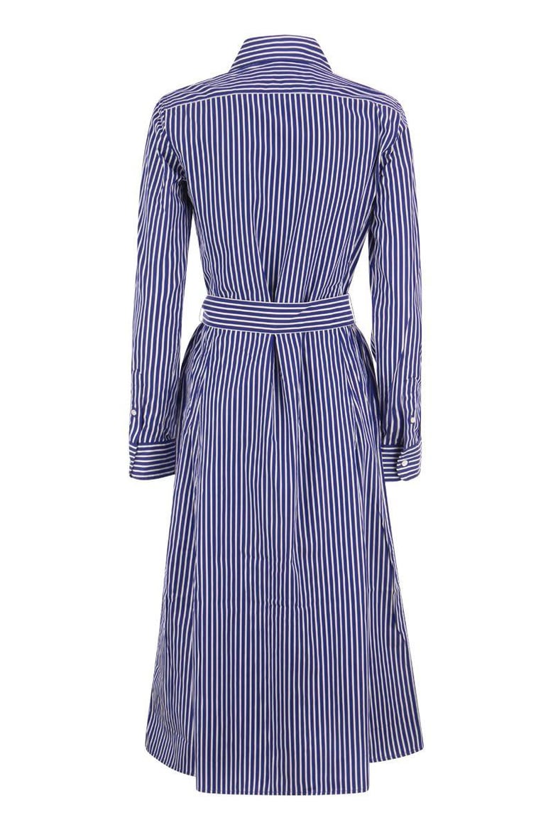 belted striped cotton shirtdress by Selfnex