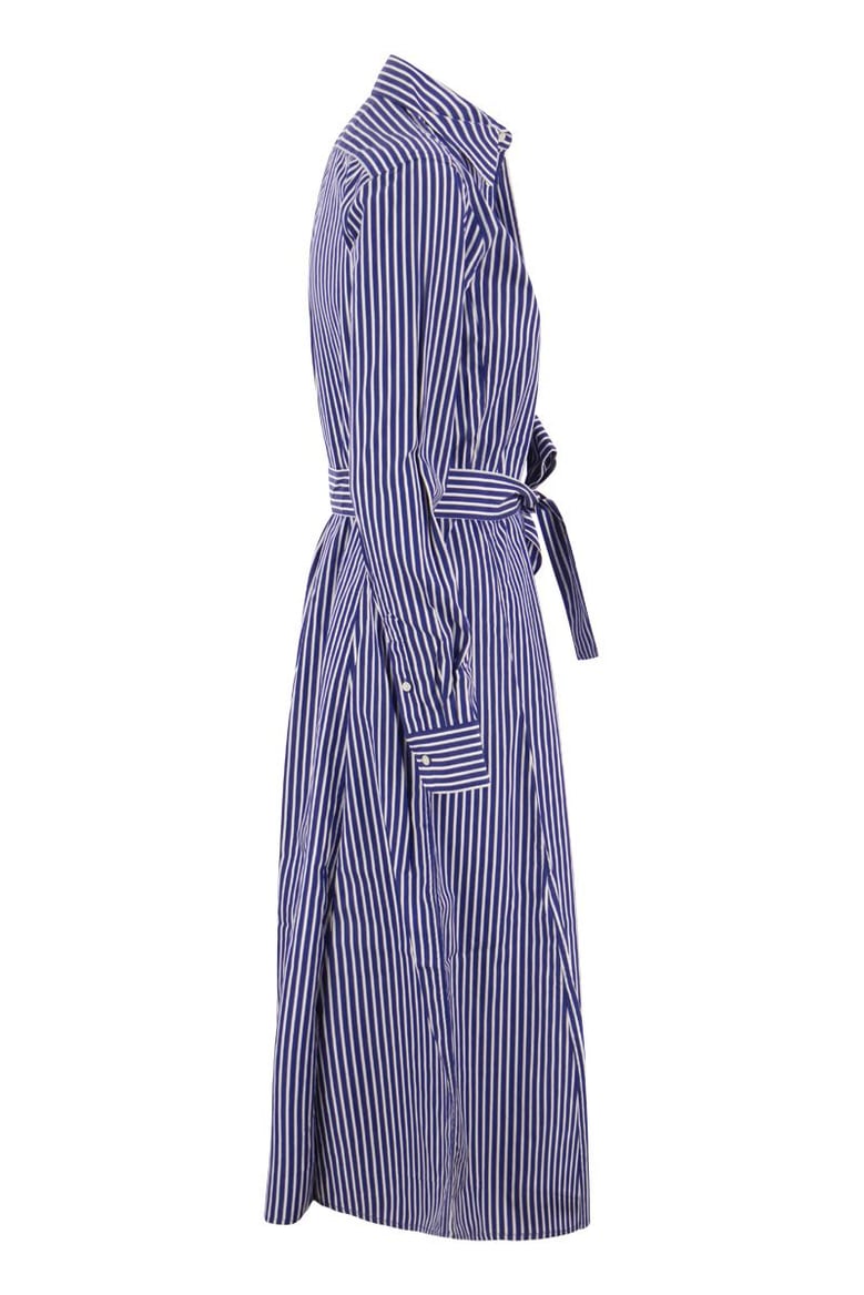 belted striped cotton shirtdress by Selfnex