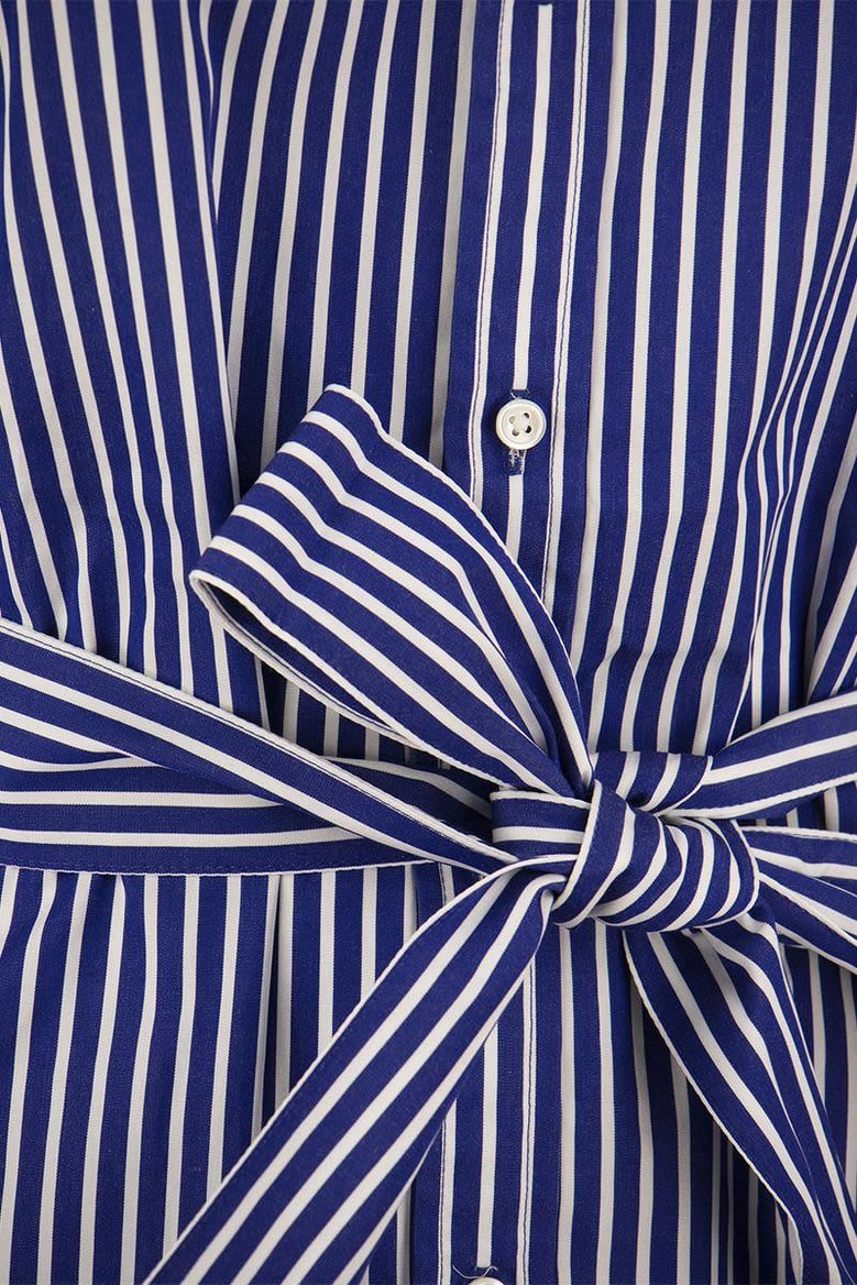 belted striped cotton shirtdress by Selfnex