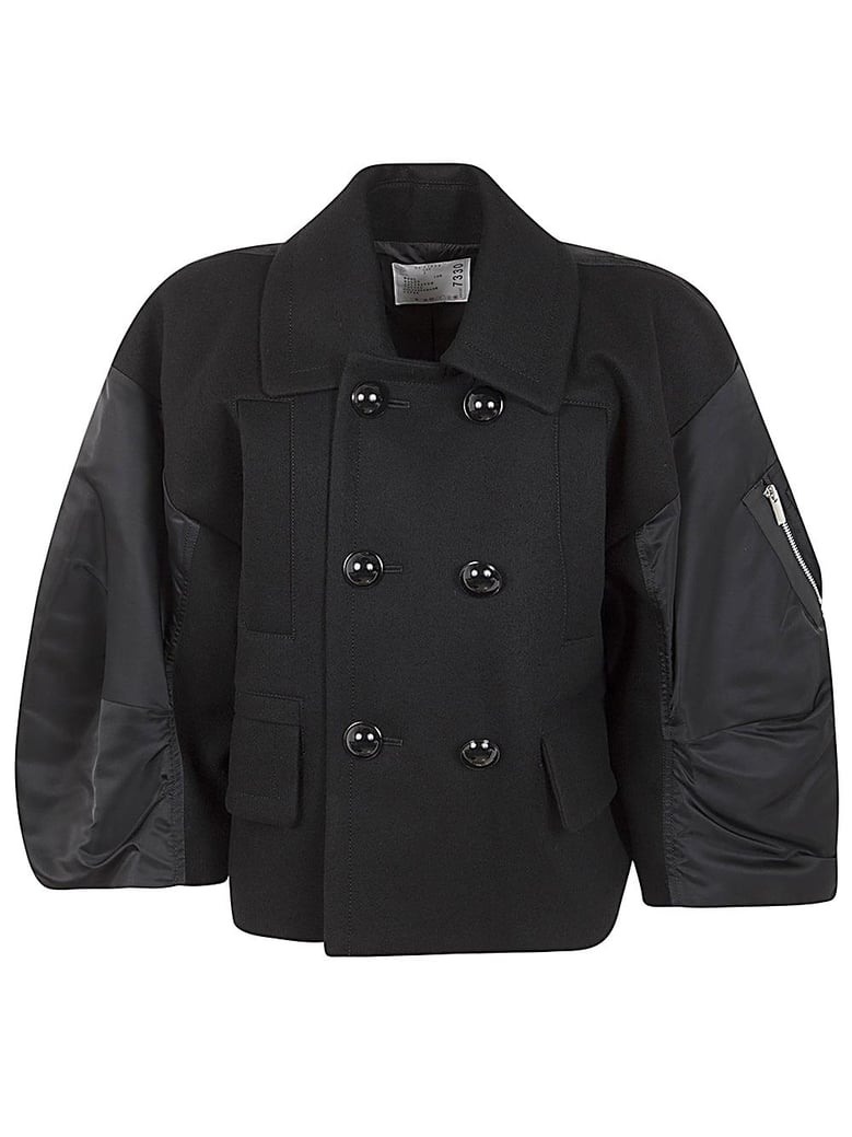 wool melton x nylon twill jacket by Selfnex