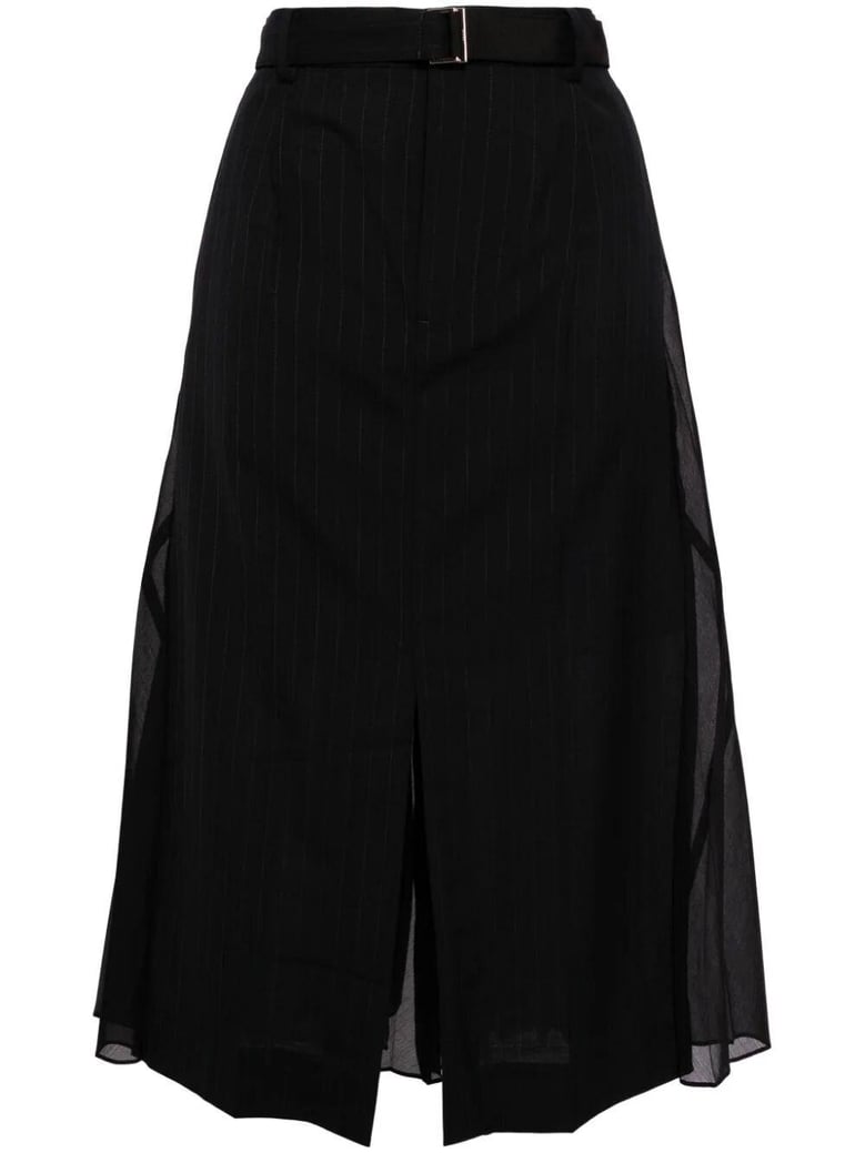 chalk stripe glencheck skirt by Selfnex