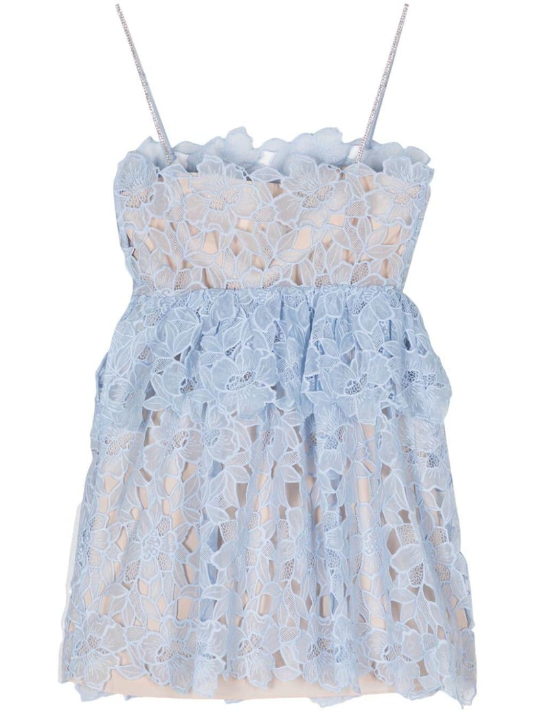 blue organza lace mini dress by Selfnex