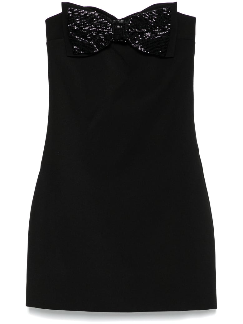 black crepe bandeau mini dress by Selfnex