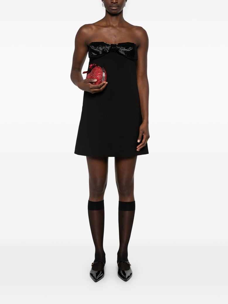 black crepe bandeau mini dress by Selfnex