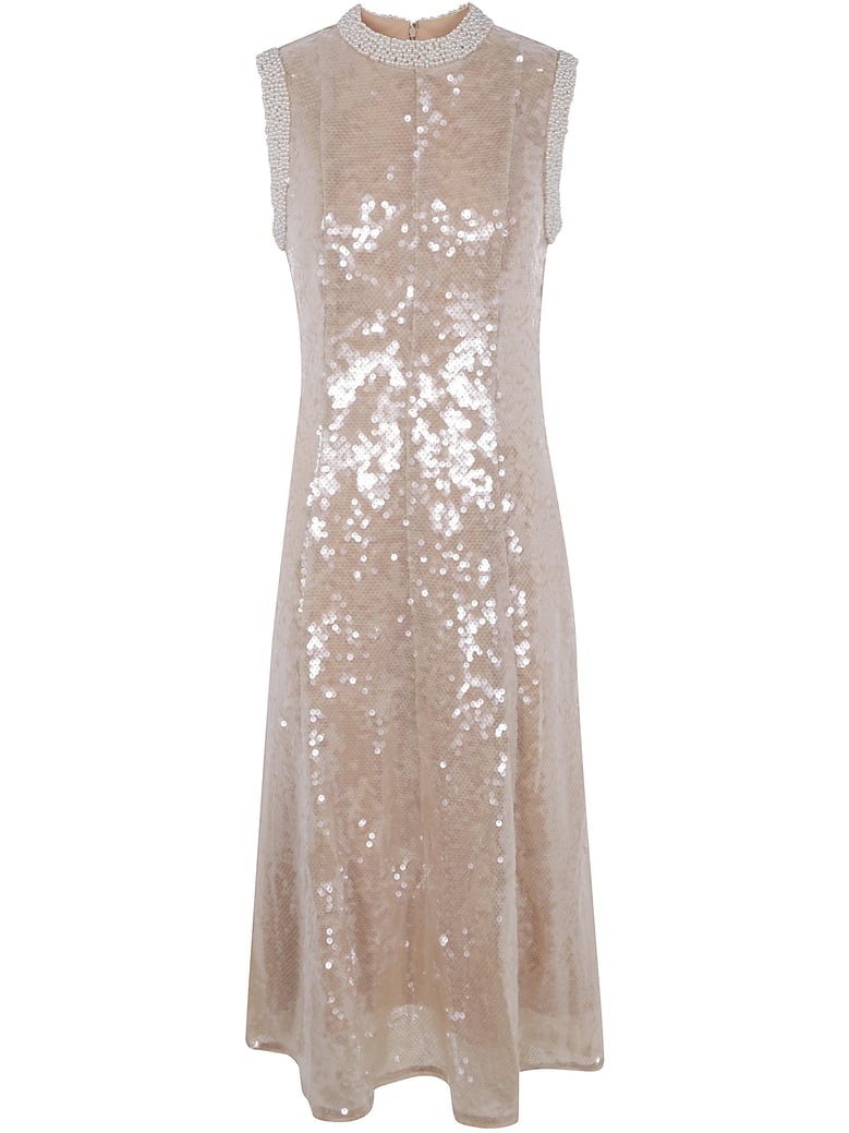 sequin pearl trim midi dress by Selfnex