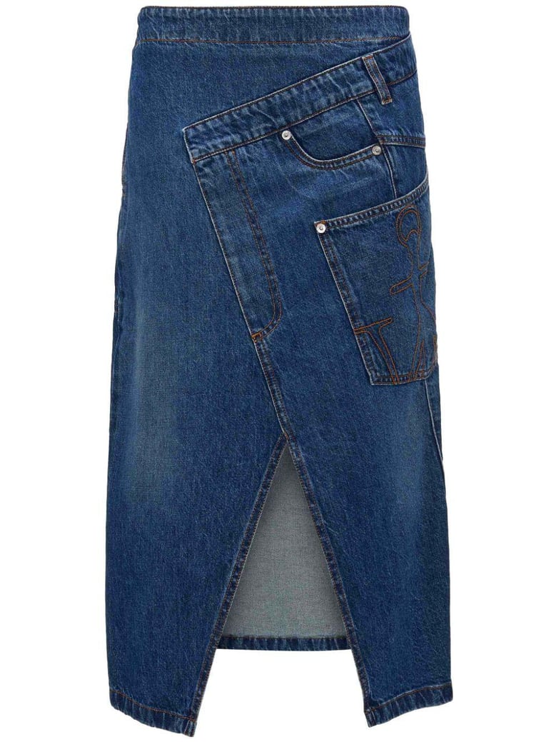 twisted midi skirt denim by Selfnex