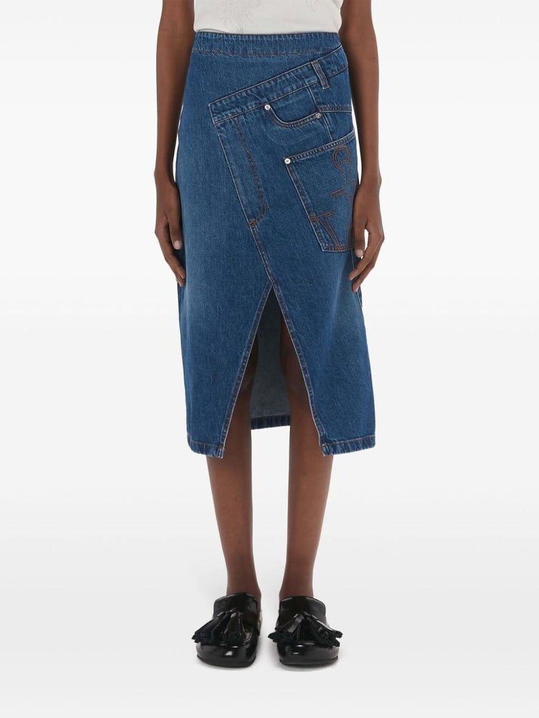 twisted midi skirt denim by Selfnex