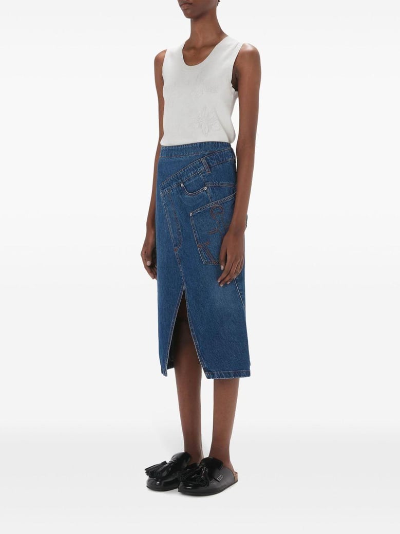 twisted midi skirt denim by Selfnex