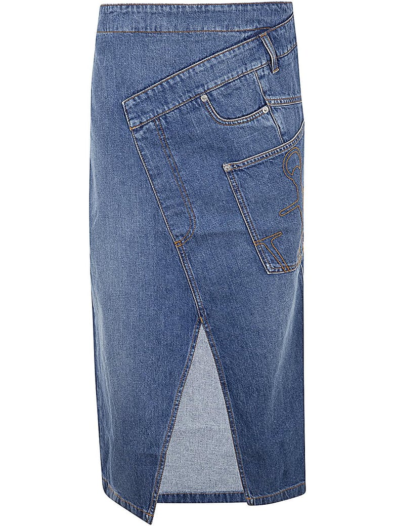 twisted midi skirt denim by Selfnex