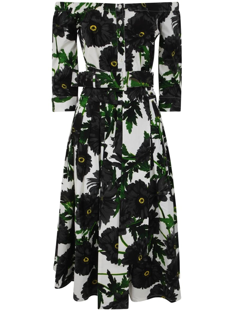 audrey off shoulder 3/4 sleeves long dress with anemon naples all over printing by Selfnex