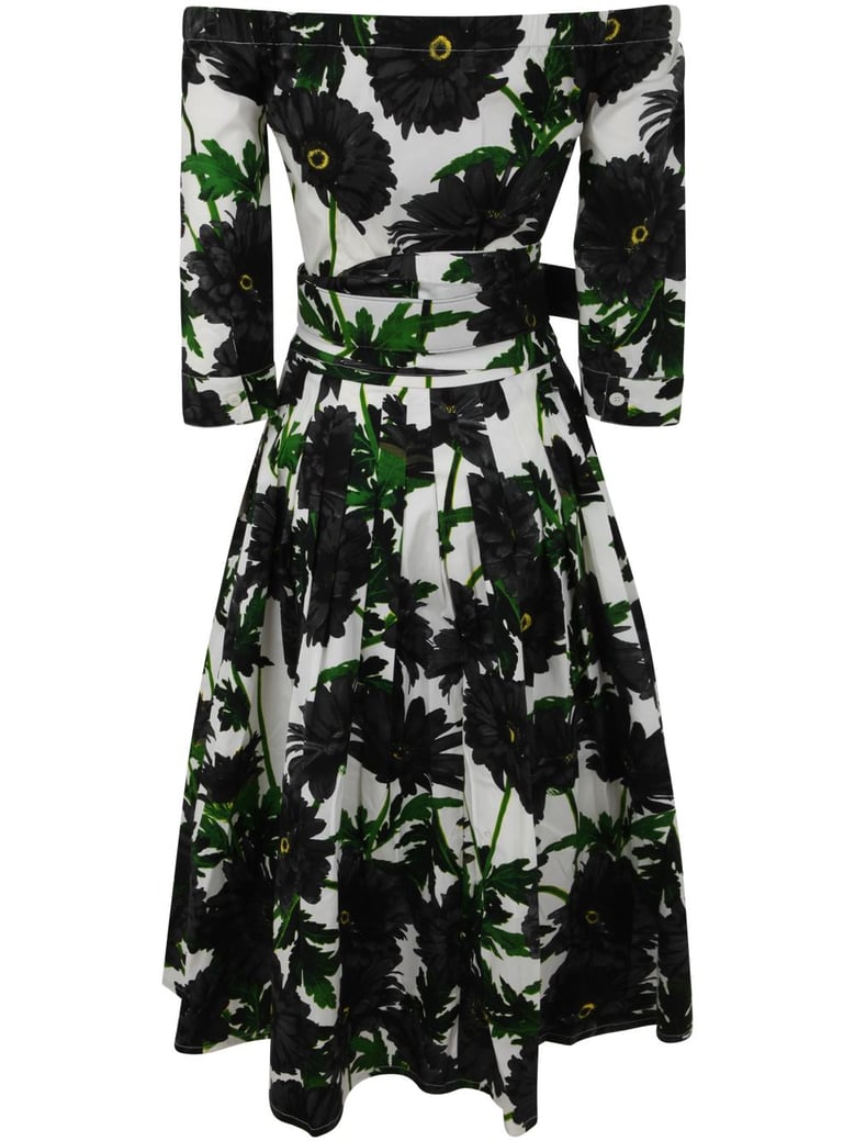 audrey off shoulder 3/4 sleeves long dress with anemon naples all over printing by Selfnex