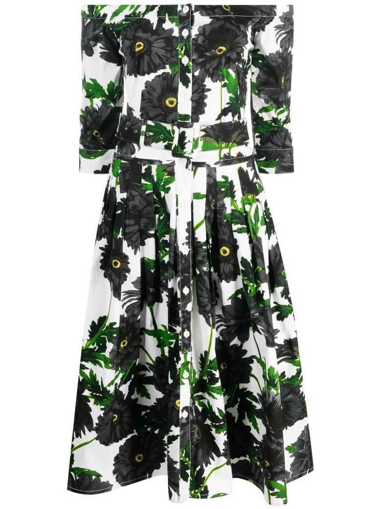 audrey off shoulder 3/4 sleeves long dress with anemon naples all over printing by Selfnex