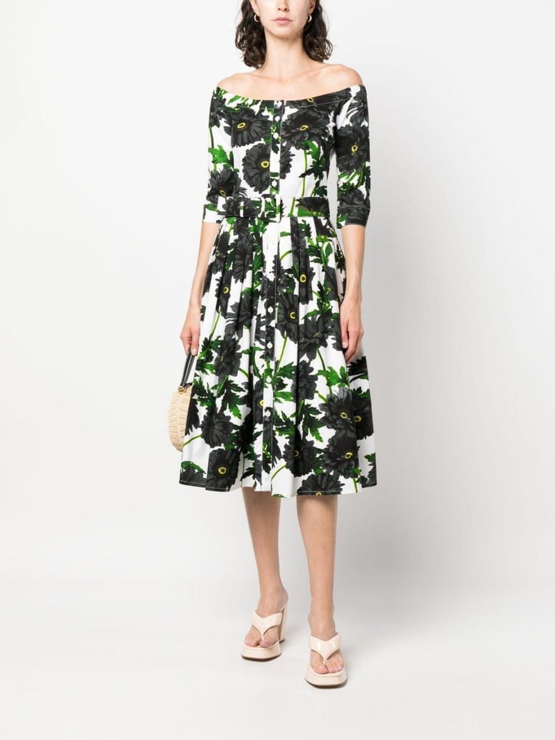 audrey off shoulder 3/4 sleeves long dress with anemon naples all over printing by Selfnex