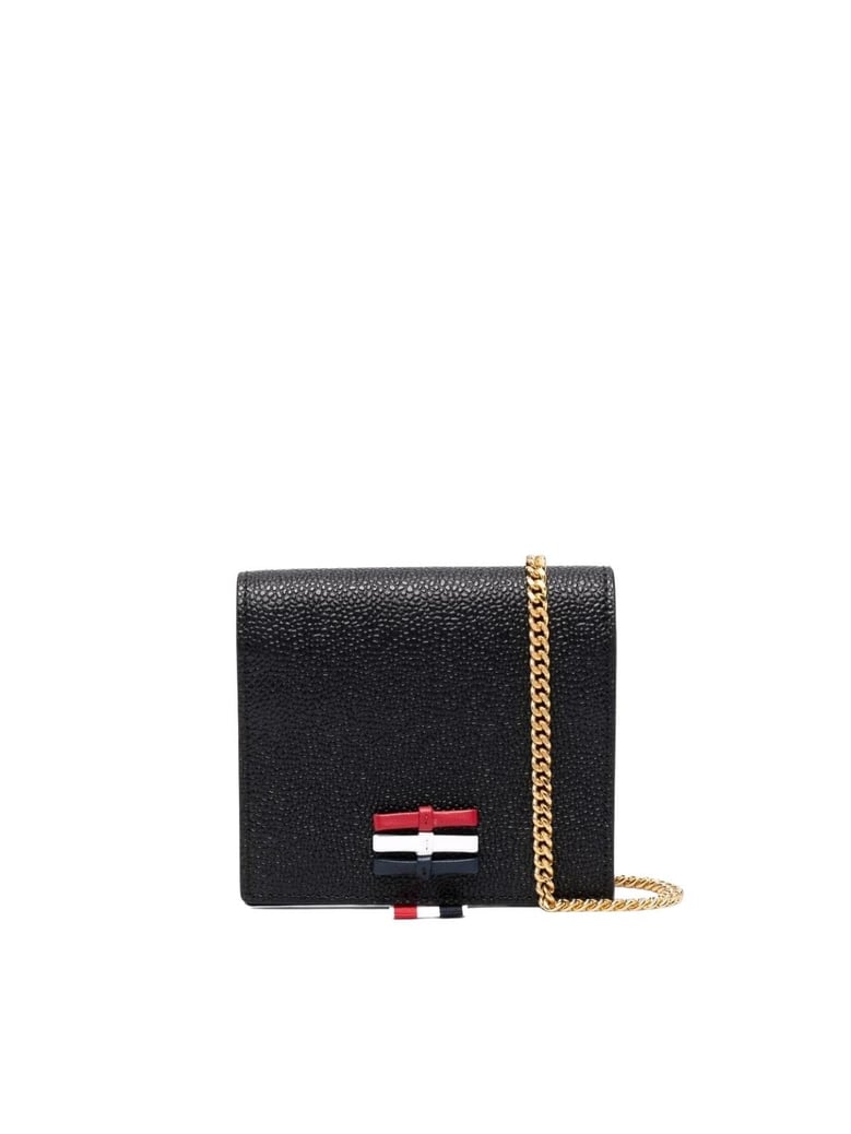 3-bow card holder w/ chain strap in pebble grain leather - l12 h13 w3 by Selfnex
