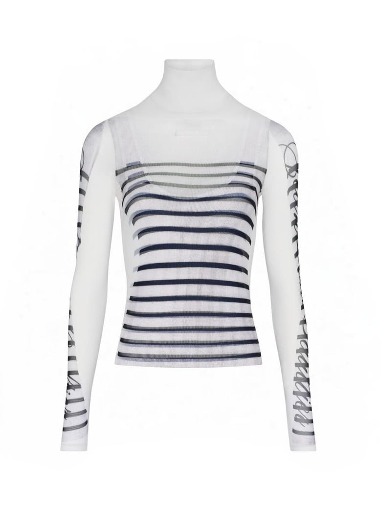 spandex and mesh longsleeve top printed feathers mariniere by Selfnex