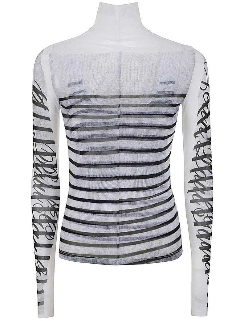 spandex and mesh longsleeve top printed feathers mariniere by Selfnex
