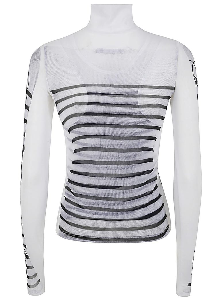 spandex and mesh longsleeve top printed feathers mariniere by Selfnex