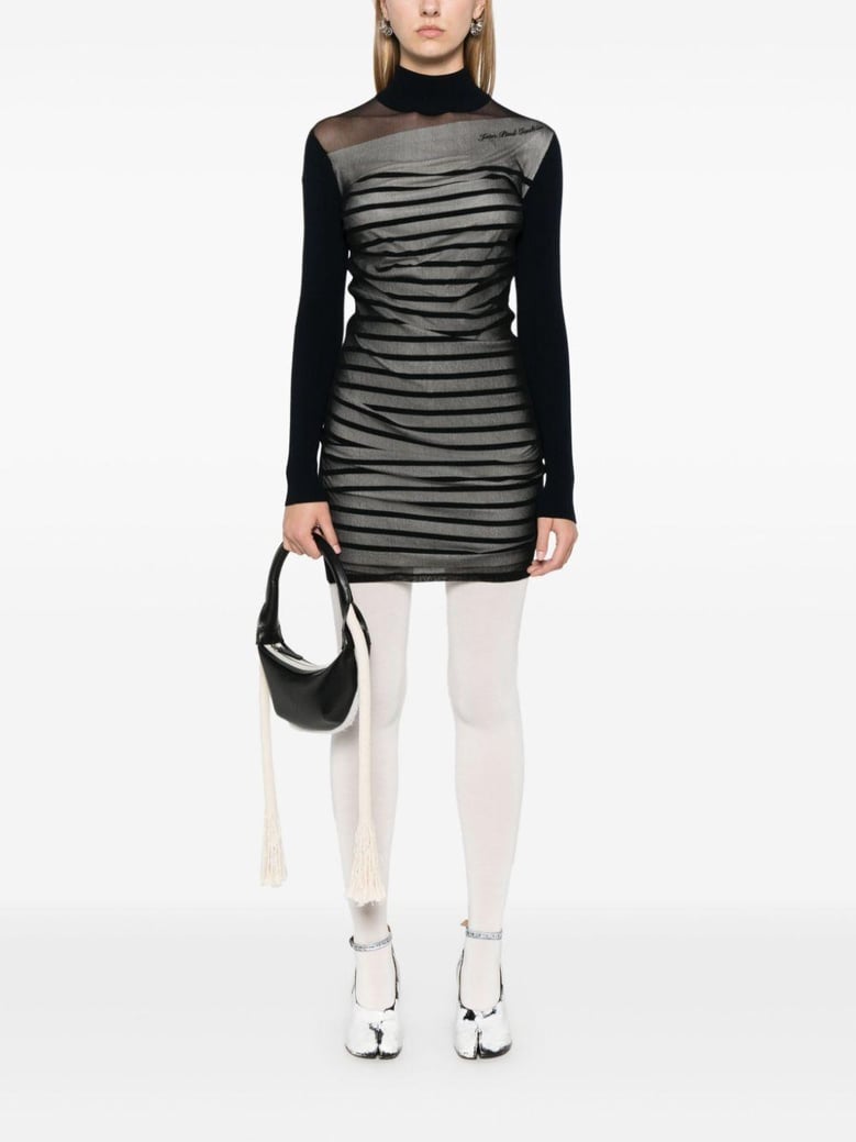 ribbed mariniere short dress with mesh layer by Selfnex