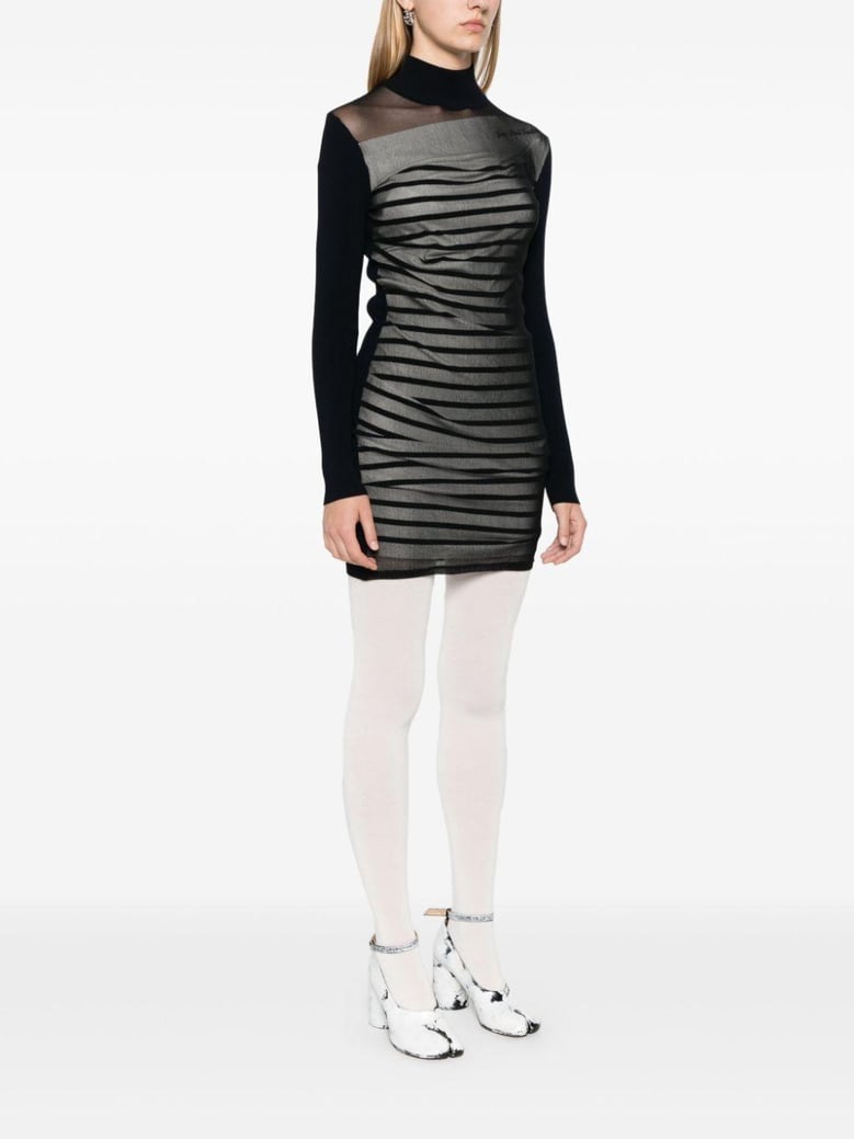ribbed mariniere short dress with mesh layer by Selfnex