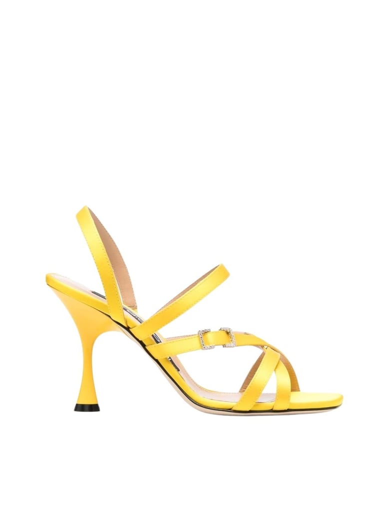 crepe satin leather heeled sandal by Selfnex