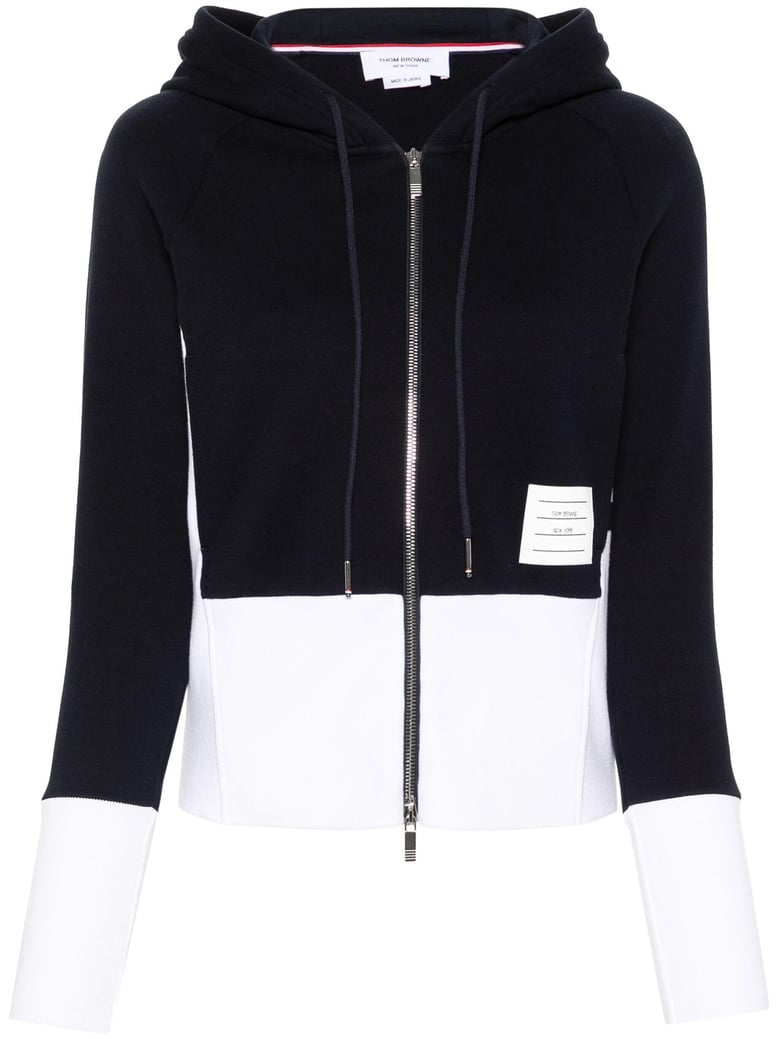blouson zip up hoodie w/ engineered 4 bar in color blocked solid classic loopback jersey by Selfnex