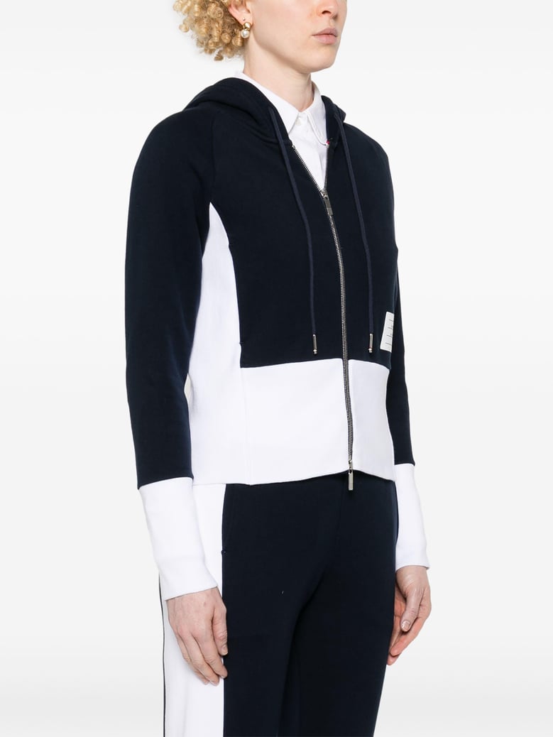 blouson zip up hoodie w/ engineered 4 bar in color blocked solid classic loopback jersey by Selfnex