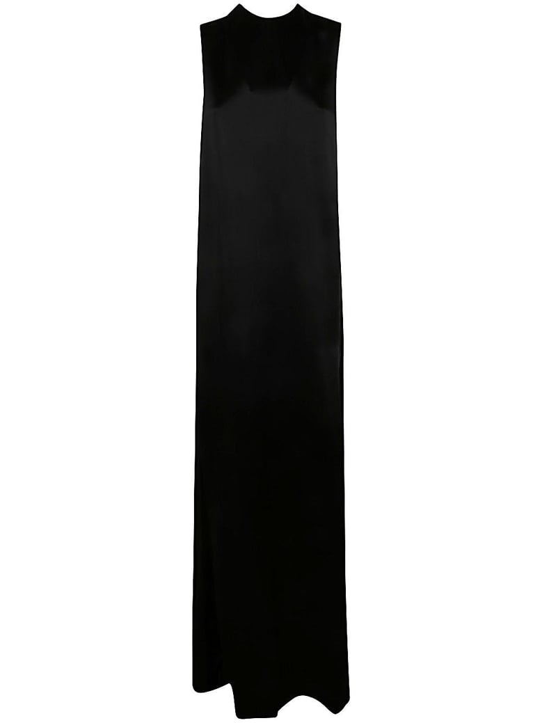 fida long open back draped dress by Selfnex